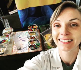 Sarah Myhre and her Earth history activity for "Meet a Scientist" public engagement events at the Pacific Science Center, Seattle.