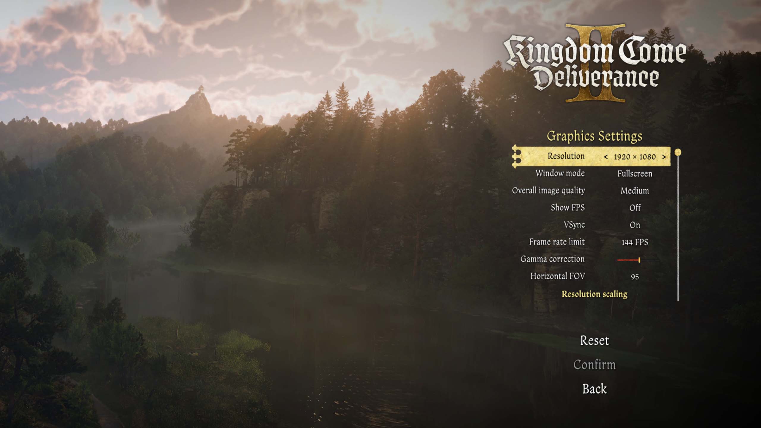 Screenshot of the Kingdom Come: Deliverance II graphics settings menu.