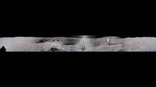 A panoramic view of the lunar surface shot during the Apollo 16 mission.