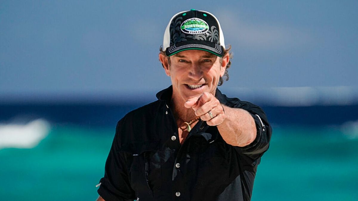 Host Jeff Probst points on Survivor season 44