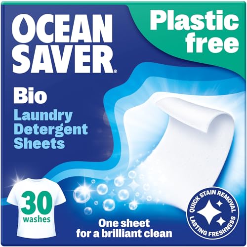 Oceansaver Eco Laundry Detergent Sheets | Bio | Eco-Friendly, Biodegradable &amp;amp; Freshly Scented | Zero-Waste &amp;amp; Removes Tough Stains | Vegan, Plastic &amp;amp; Cruelty-Free | Plant Based Formula (30 Washes)