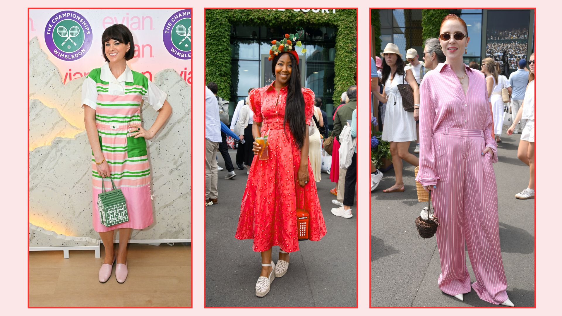 three celebrities at wimbledon carrying lulu guinness bags