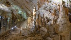 The Postojna cave in slovenia with stalagmite structures.