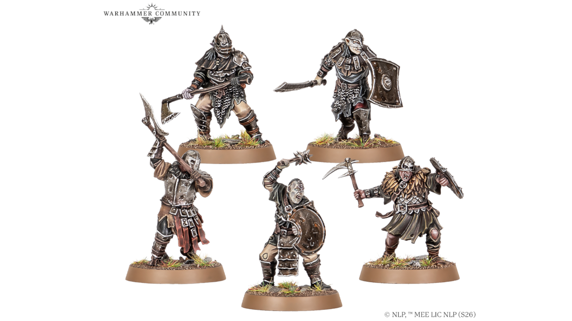 A collection of Mordor Orc miniatures on a plain background