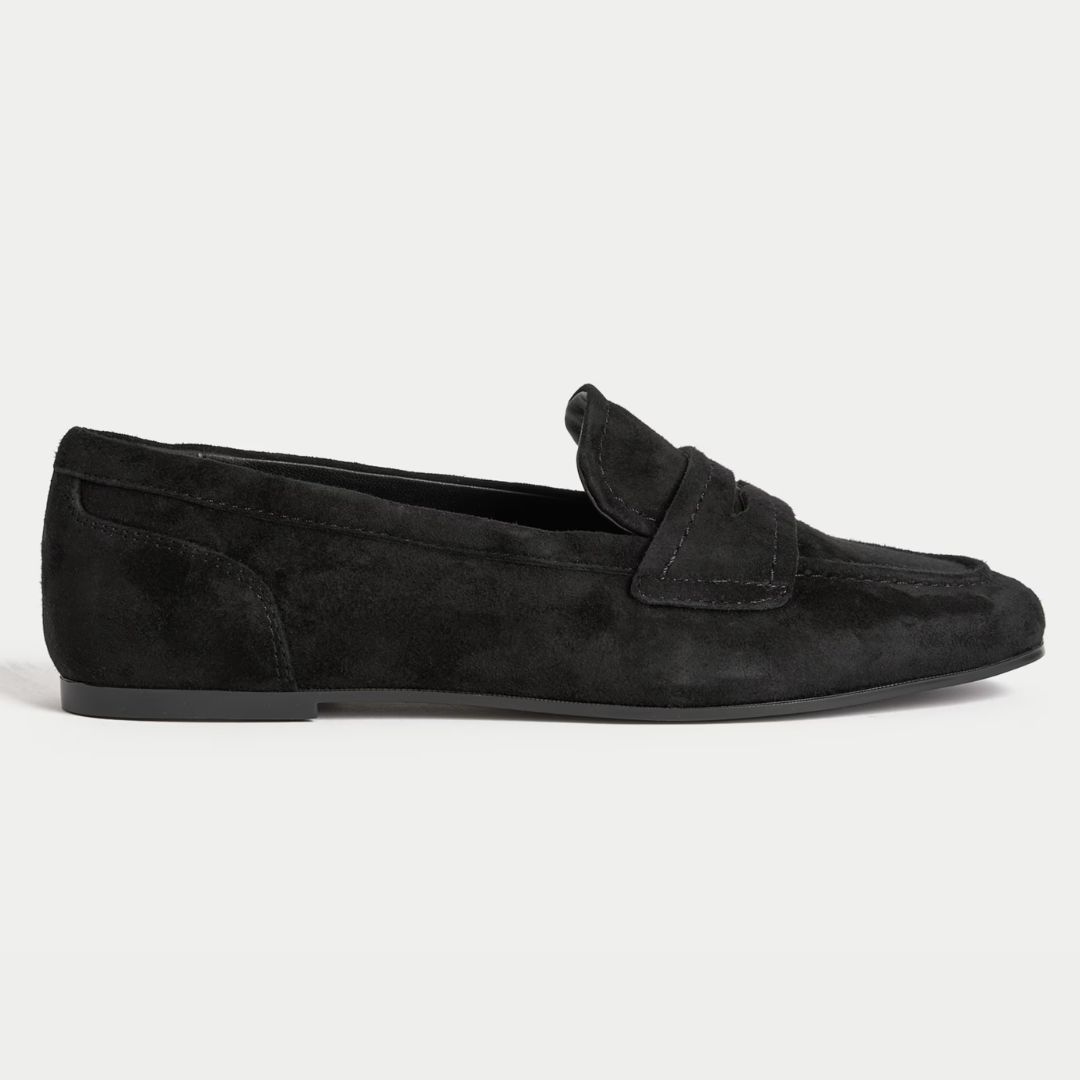M&amp;amp;S Black Suede Slip On Flat Loafers