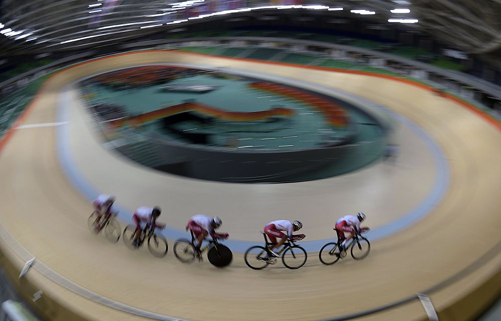 Russian cyclists train on the velodrome despite an IOC ruling decimating their ranks
