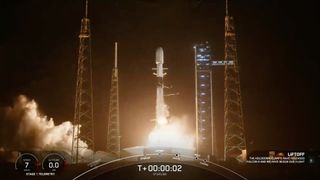 A SpaceX Falcon 9 rocket launches 23 Starlink satellites from Florida on April 10, 2024.