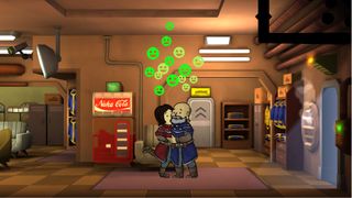 A couple share a kiss in their room in Fallout Shelter.