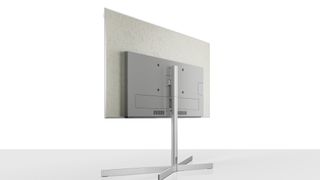 Loewe Stellar TV on white background with the rear concrete panel facing forwards
