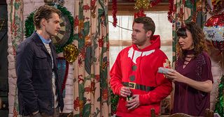 It’s Christmas day at The Dingles and Aaron Dingle's mind is clearly elsewhere as he avoids questioning from Chas Dingle . Alex Mason arrives and suggests to Aaron they should spend some time apart. But Aaron convinces him to stay and kisses him in order to prove he wants him to stay around in Emmerdale.