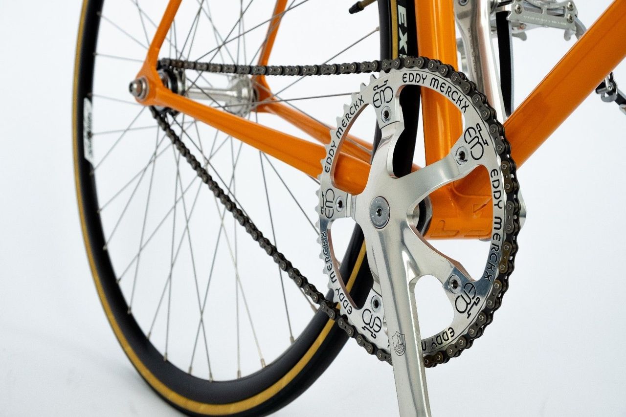 The Merckx-emblazoned Campagnolo chainset