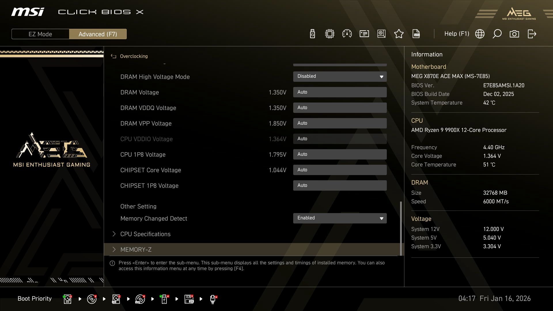 MSI MEG X870E Ace Max - BIOS