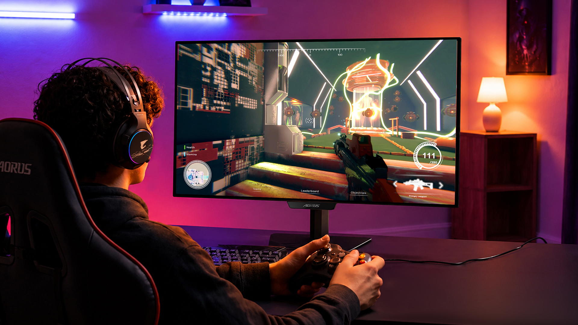 Playing a game on a gaming monitor
