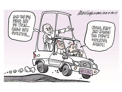 Editorial cartoon Pope evolution