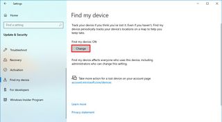 Windows 10 enable find my device option