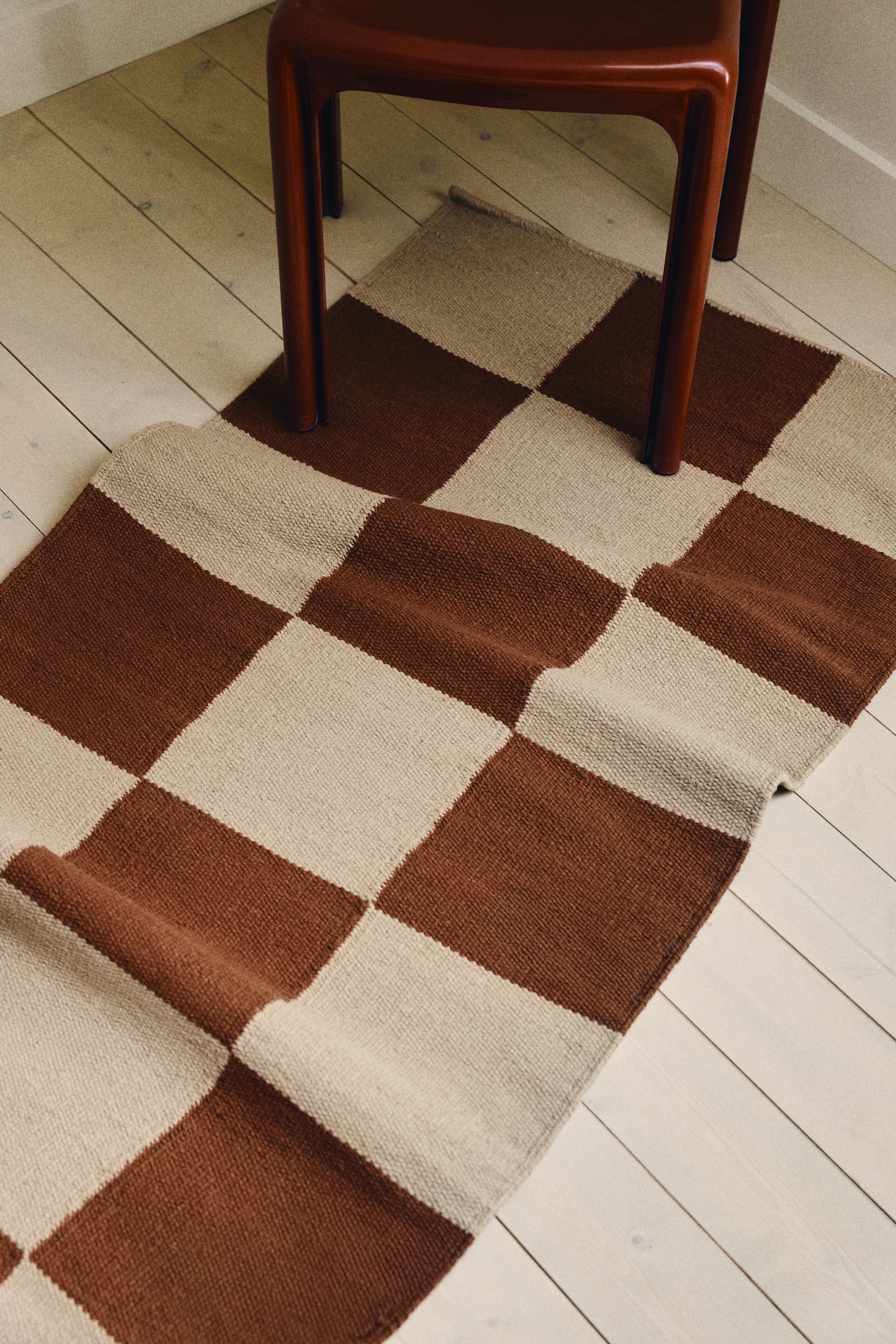 Cotton Runner Rug - Beige/brown Checked