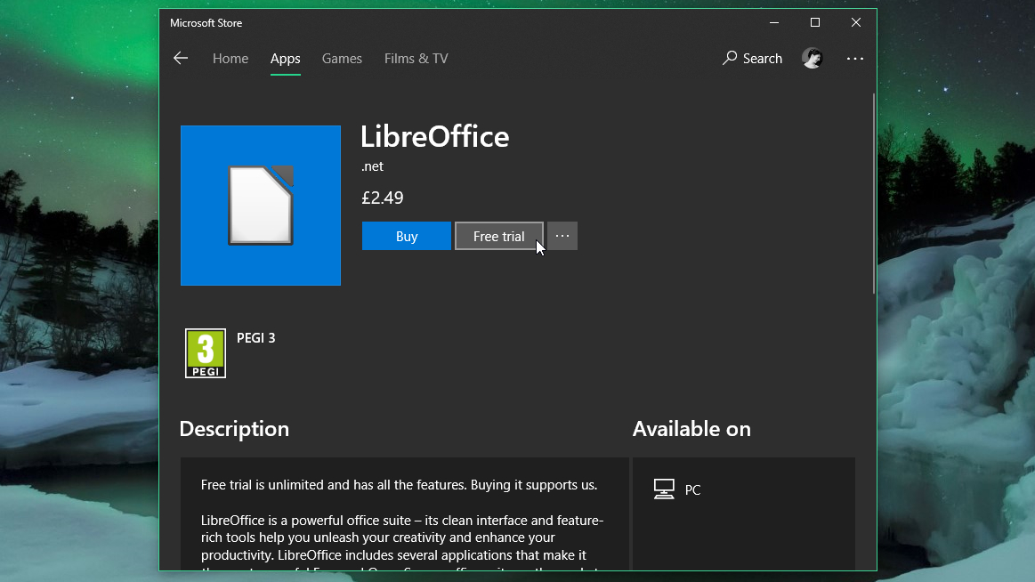 The Microsoft Store's LibreOffice app requests cash and webcam access