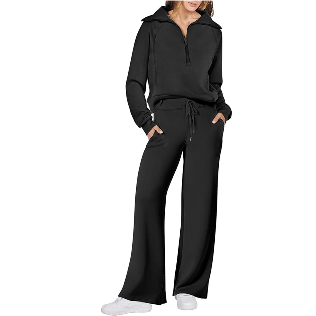 ANRABESS, Anrabess Women 2 Piece Outfits 2025 Fall Fashion Airport Wide Leg Pants Lounge Set Leisure Travel Vacation Clothes Sweatsuits Black Medium