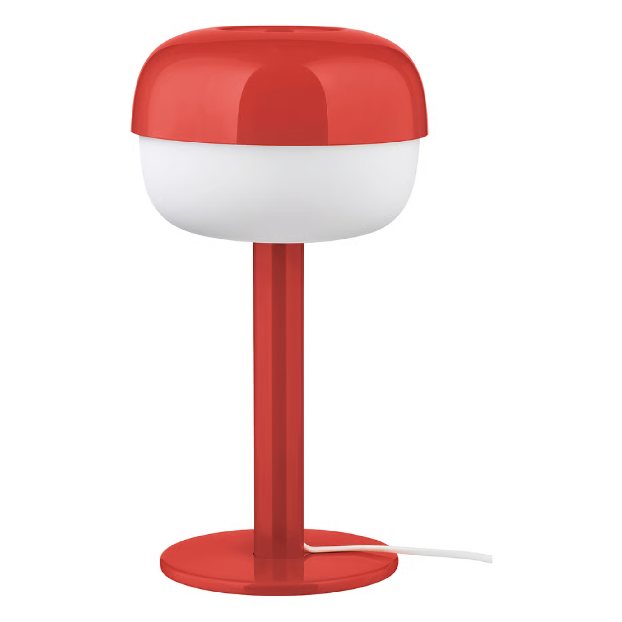 a bright red desk lamp
