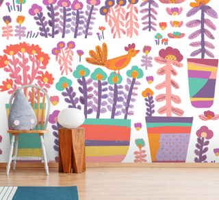 How to design a kid's room: kids bedroom with colourful floral mural by wallsauce