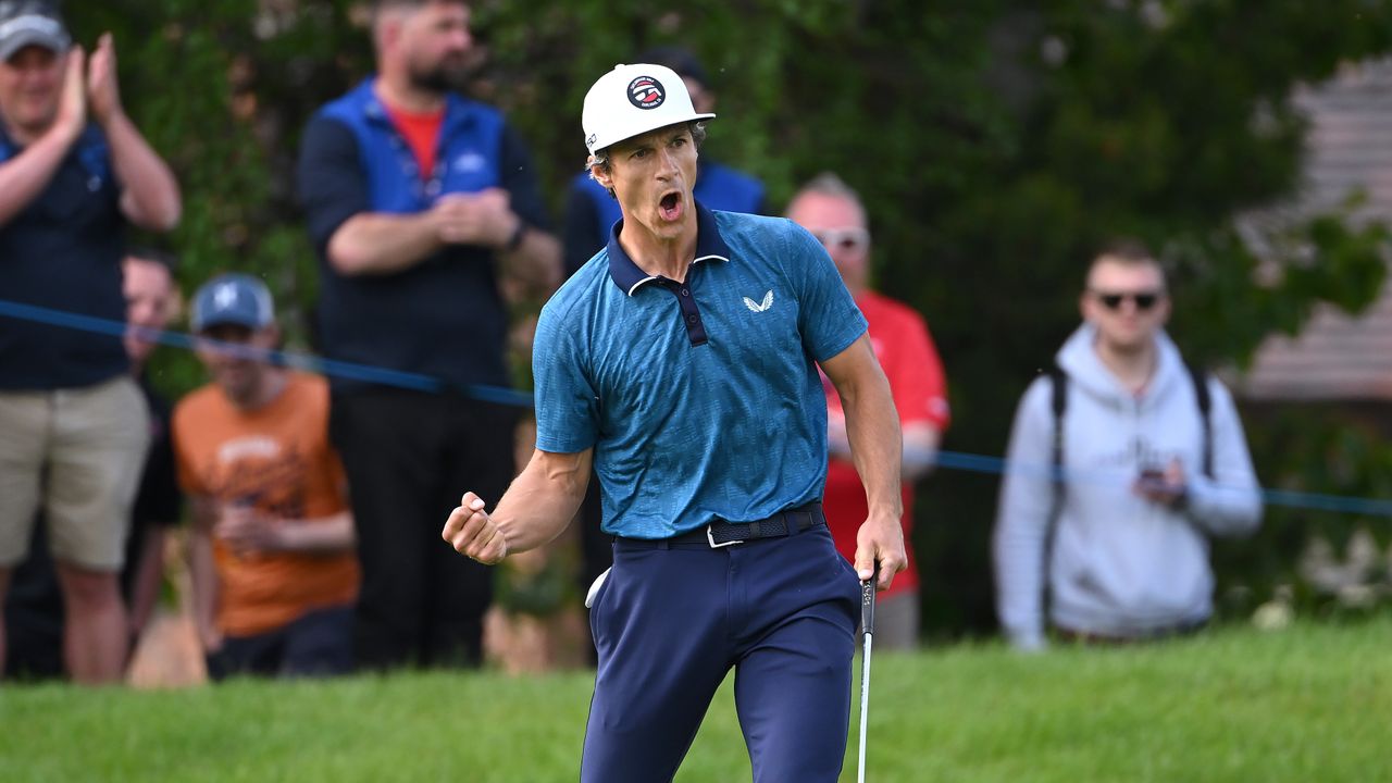 Thorbjorn Olesen celebrates winning putt