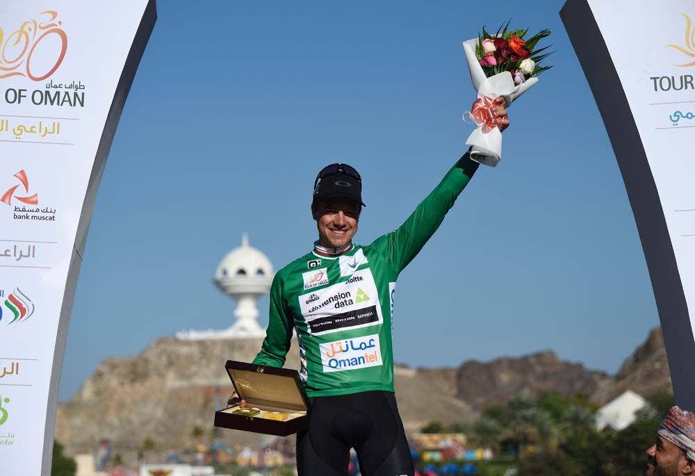 Edvald Boasson (Dimension Data) was all smiles on the podium as he won the green jersey