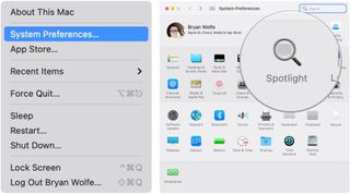 To customize Spotlight search results, choose the Apple menu button, select System Preferences, click Spotlight.