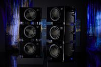 REL No 36 subwoofer on a dark blue background