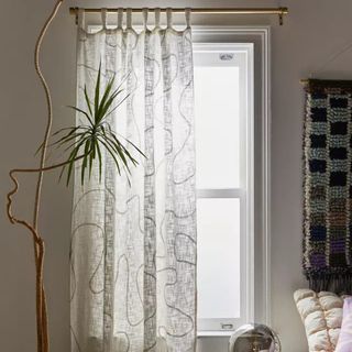 Squiggle embroidery design curtain panels in neutral