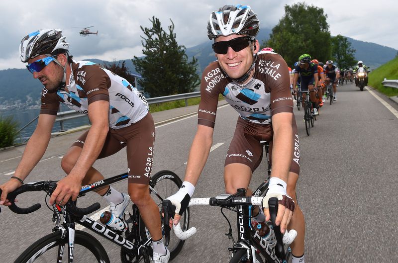 Ag2r's Jan Bakelants and S&eacute;bastien Turgot having a laugh