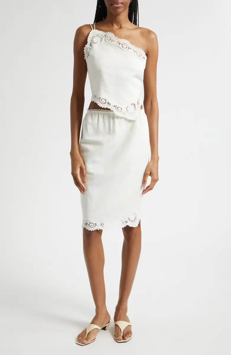POSSE, Darya Brodierie Trim One Shoulder Tie Back Top