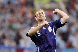 Esteban Cambiasso celebrates after scoring for Argentina against Serbia and Montenegro at the 2006 World Cup.