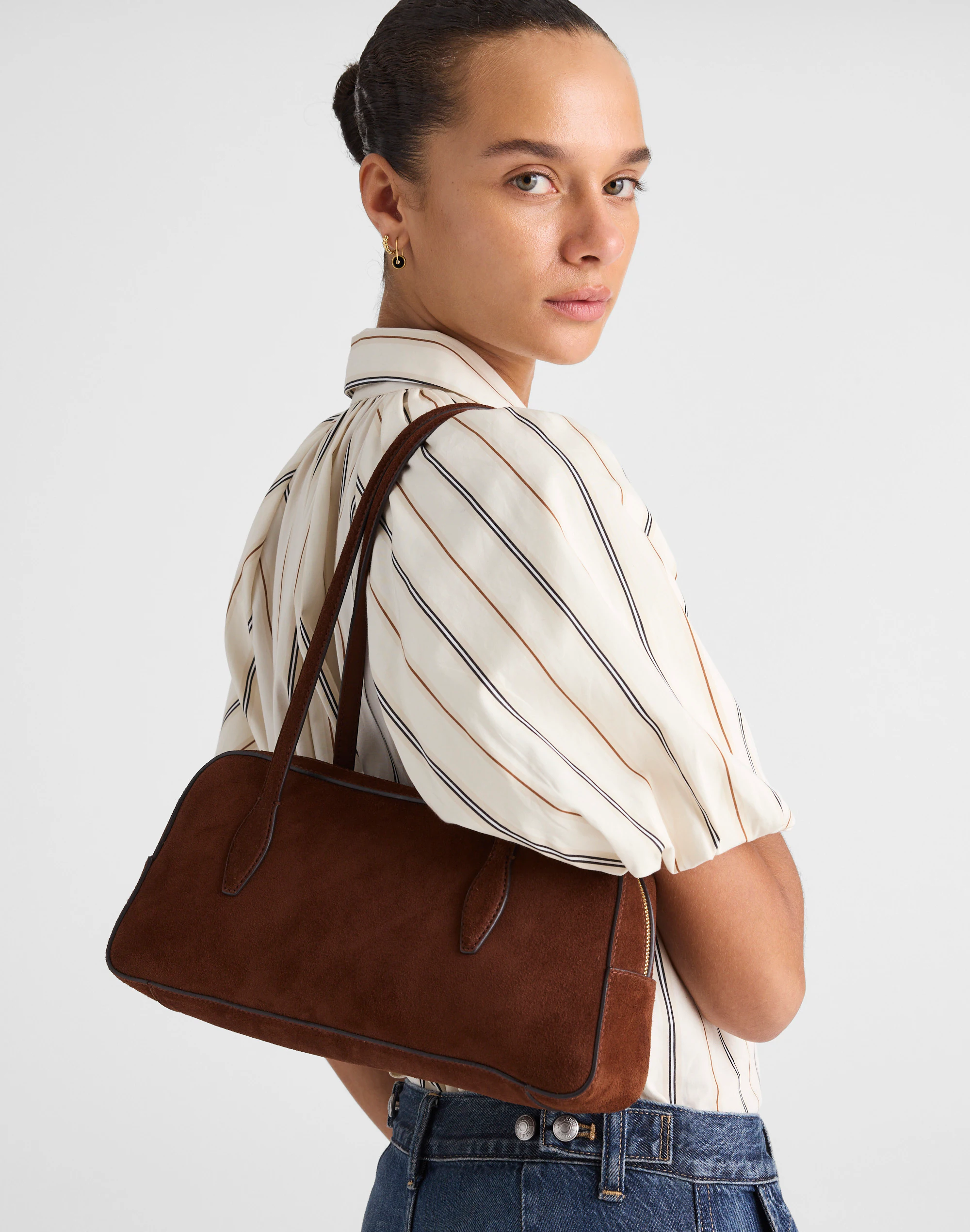 The Top-Zip Shoulder Bag in Suede
