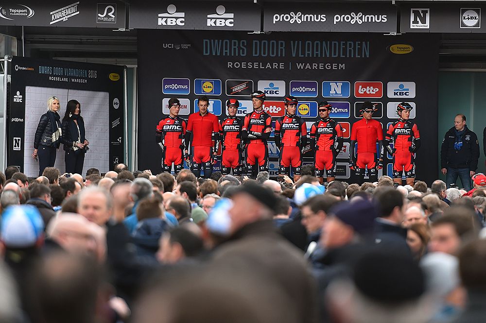 BMC Racing on the sign-in stage in Roeselare City