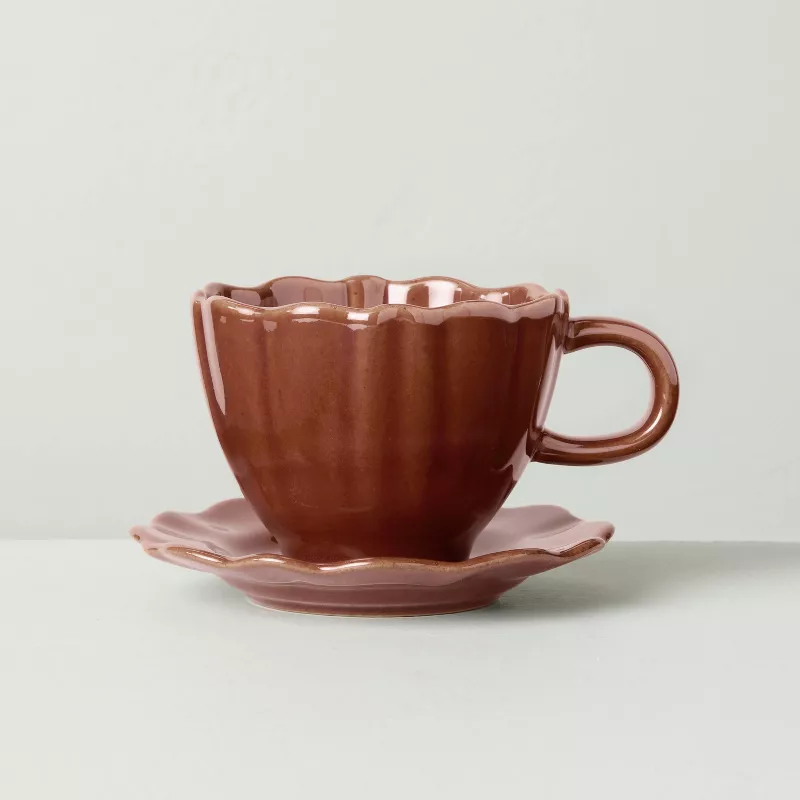 5oz Scalloped Stoneware Espresso Cup Brown - Hearth & Hand™ With Magnolia