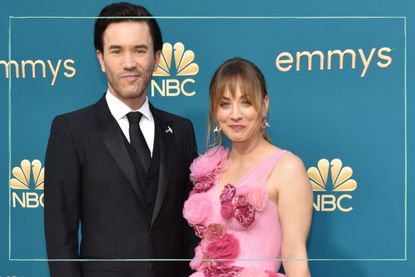 Tom Pelphrey and Kaley Cuoco on red carpet at Emmys 2022