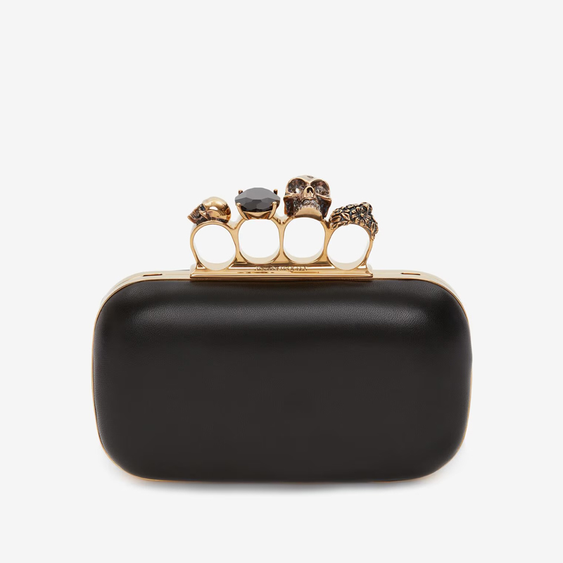 Alexander McQueen black leather knuckle clutch bag