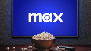 Max on a TV screen with a bowl of popcorn