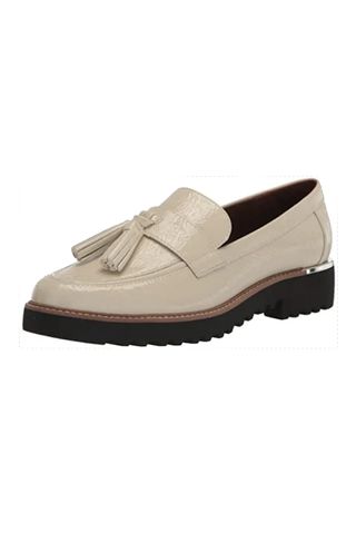 Franco Sarto Womens Carolynn Lug Sole Loafer With Tassel Detail, Putty White Patent, 6.5