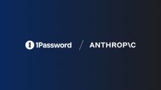 Promotional image showing logos of 1Password and Anthropic placed side by side against a navy blue background.