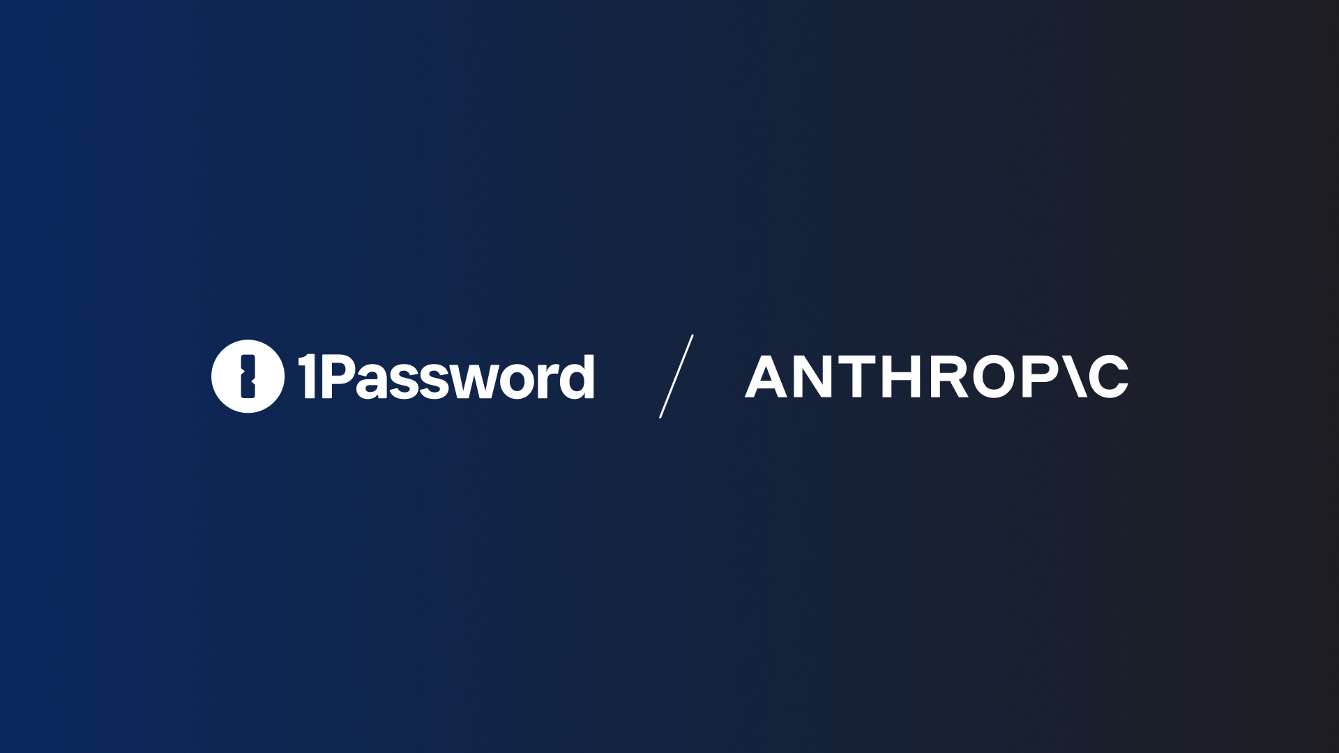 Promotional image showing logos of 1Password and Anthropic placed side by side against a navy blue background.