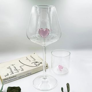 Pink heart luxury wine glass from ChauartPapercut on Etsy