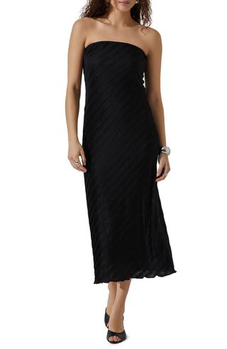 Plissé Strapless Midi Dress