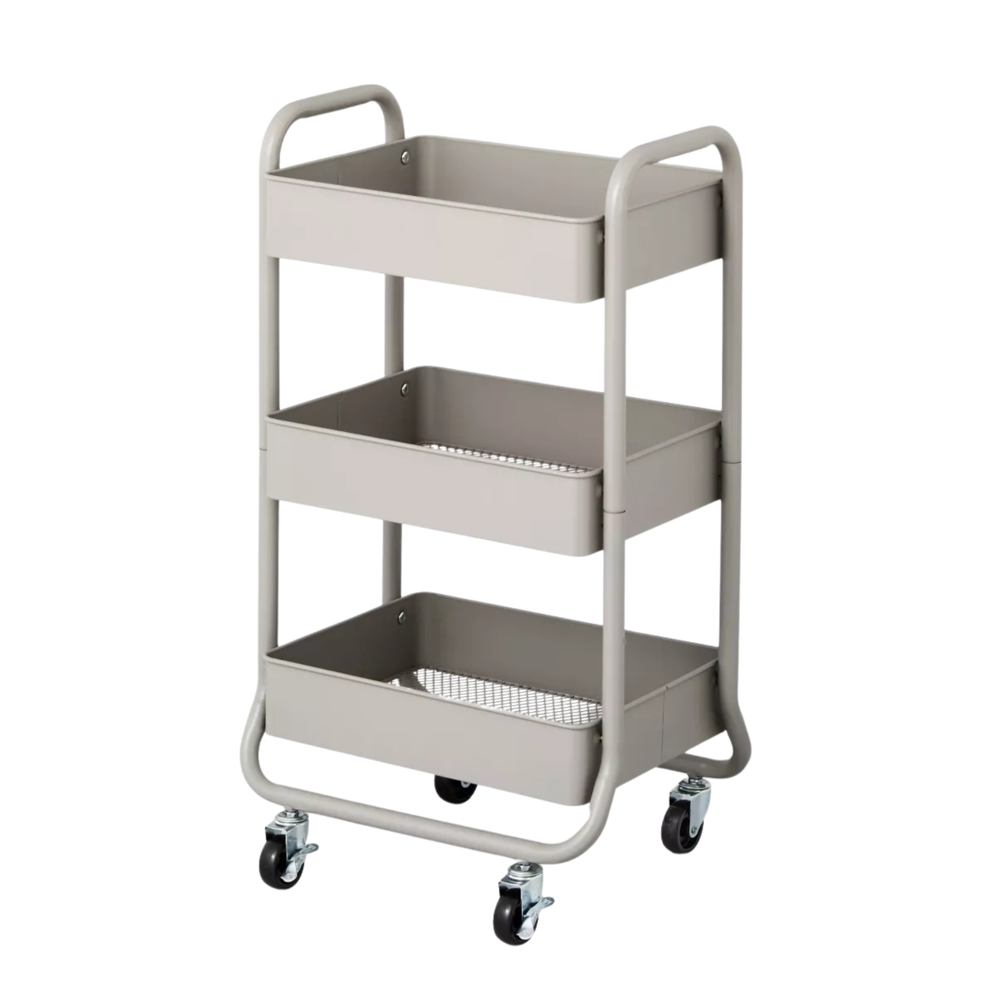 a three tiered rolling cart in gray