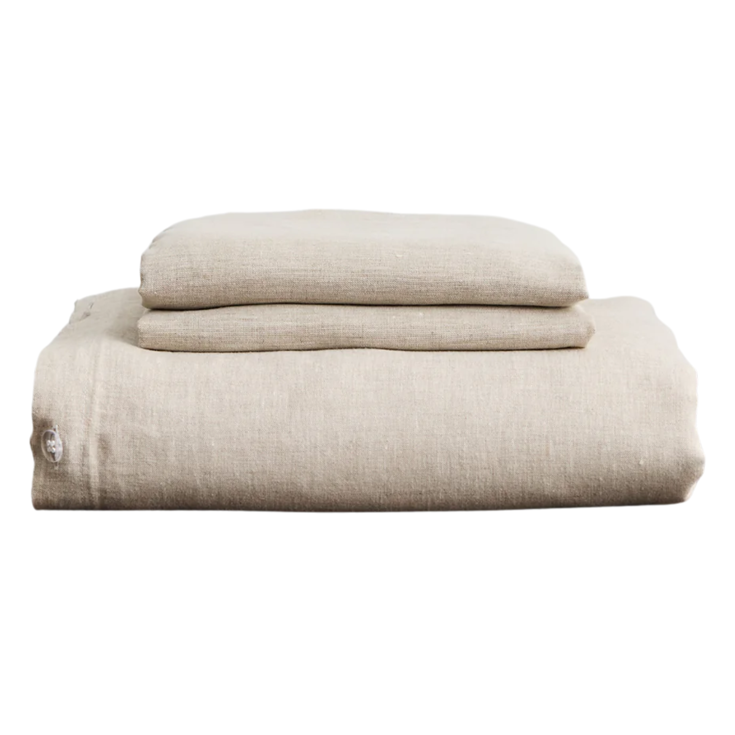 An oatmeal-colored duvet cover set