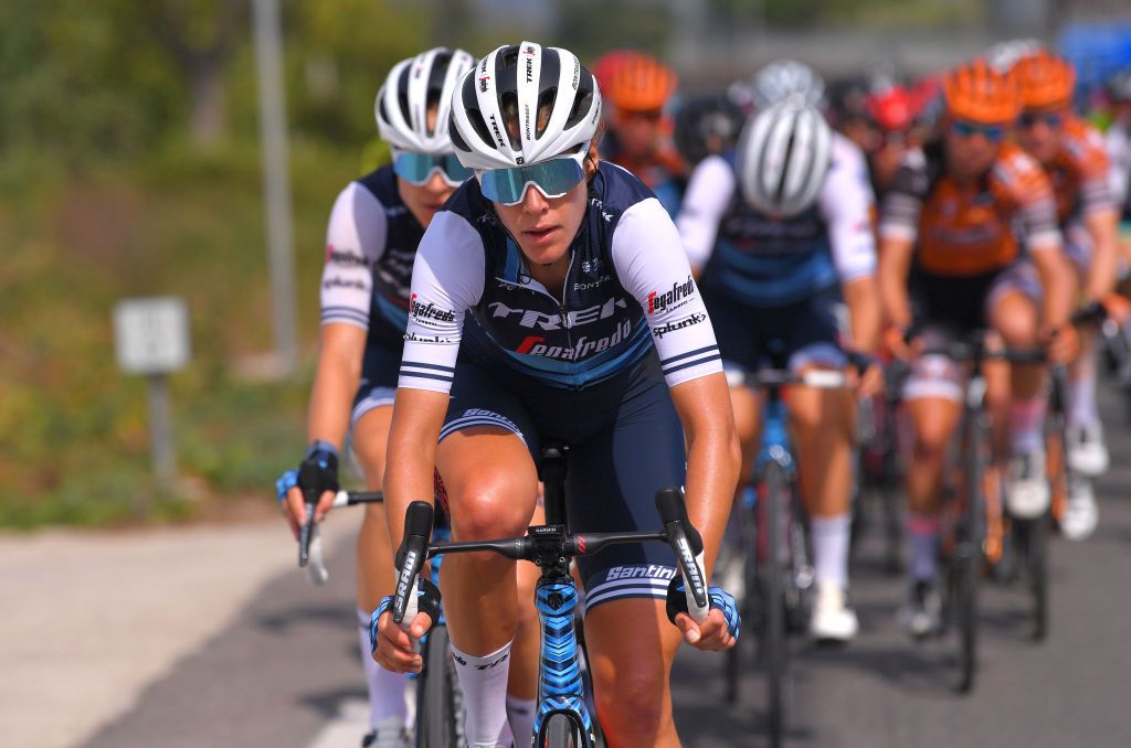 MADDALONI ITALY SEPTEMBER 17 Ellen Van Dijk of The Netherlands and Team Trek Segafredo during the 31st Giro dItalia Internazionale Femminile 2020 Stage 7 a 1125km stage from Nola to Maddaloni GiroRosaIccrea GiroRosa on September 17 2020 in Maddaloni Italy Photo by Luc ClaessenGetty Images
