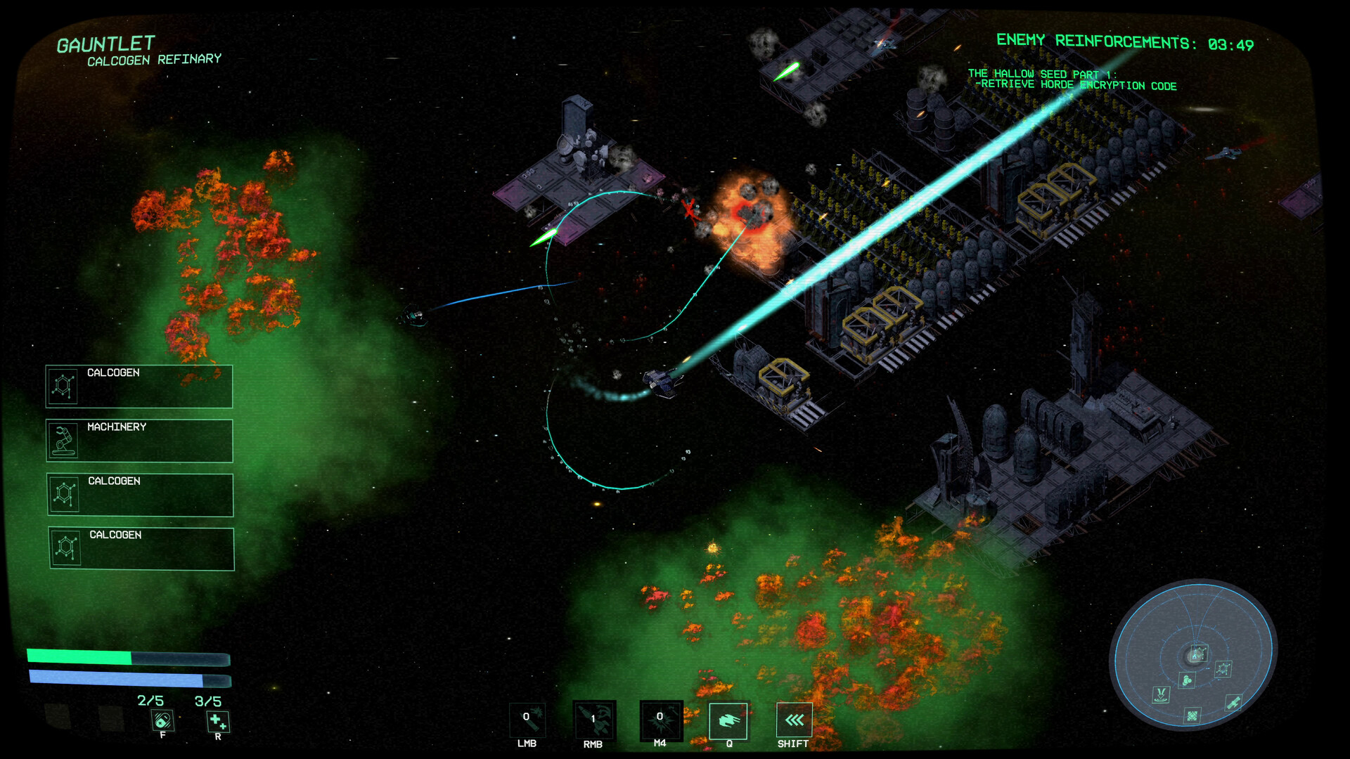 A spaceship fires a beam weapons at incoming enemies in Omen.