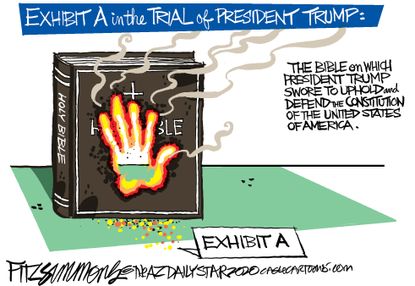 Political Cartoon U.S. Trump inauguration bible oath