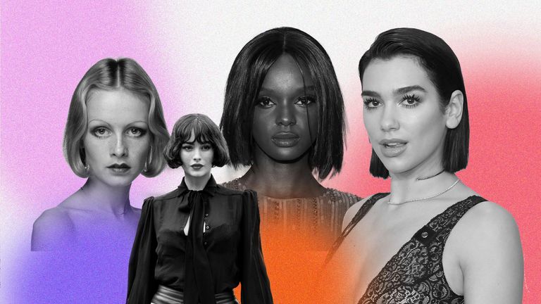 A selection of celebrities and influencers with the best bob hairstyles, from left to right includes, Tiggy, Taylor Lashae, Duckie Thot and Dua Lipa