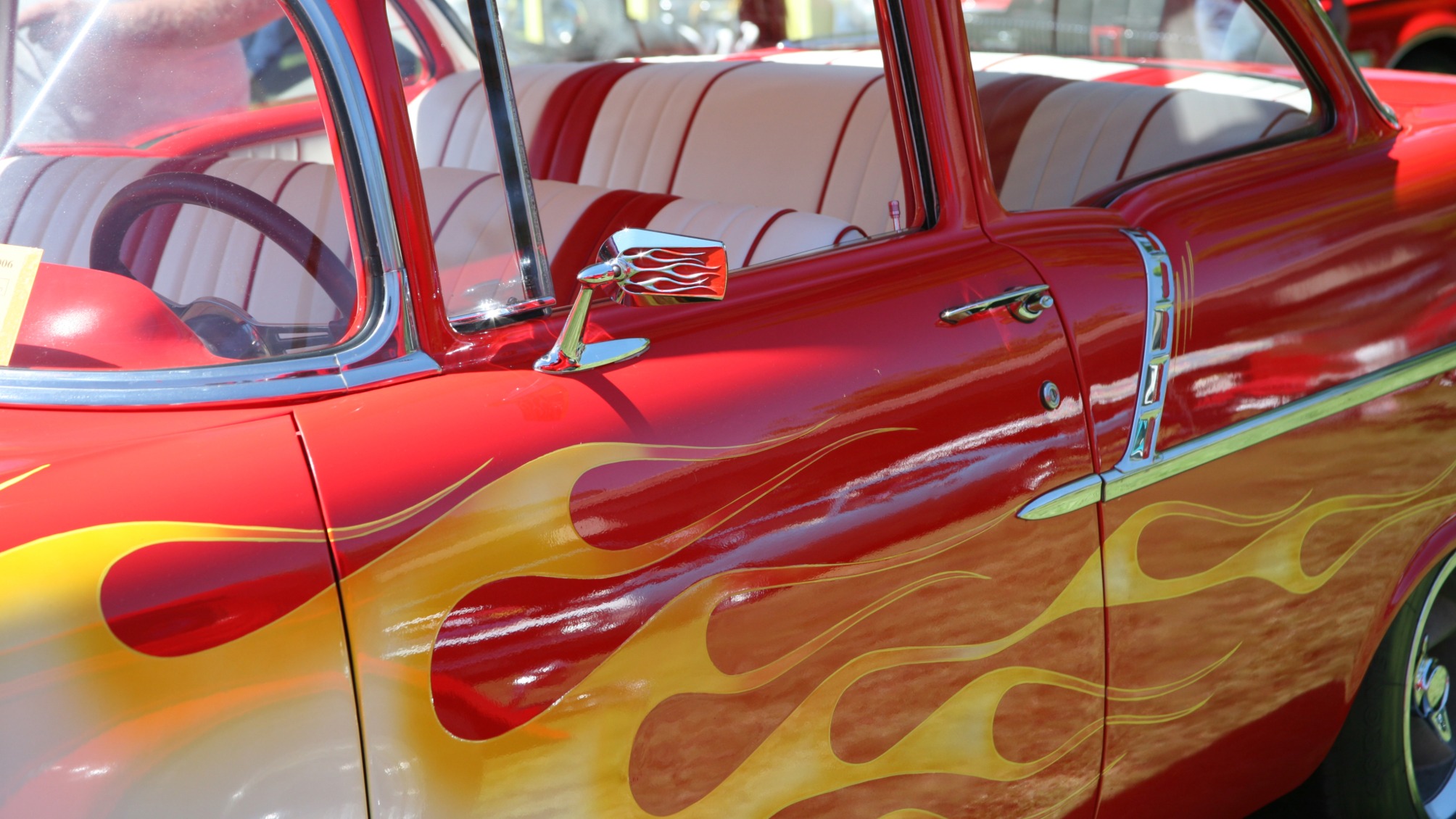 Yellow Flames on Red Vintage Car